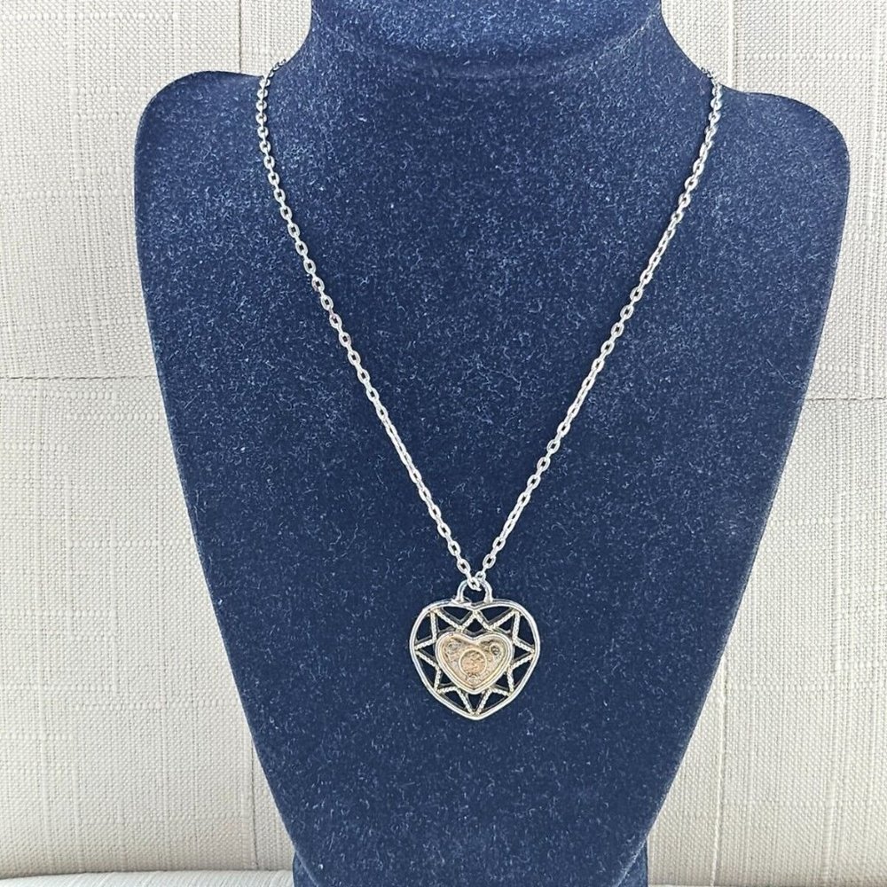 Vintage Necklace Silver Tone Chain Fashion Jewelry Heart Shape Pendant Necklace - Picture 2 of 10